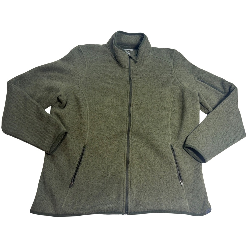 LL Bean Sweater Fleece Jacket Men's Olive Green Excellent Full Zip 2X REG